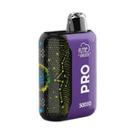 Load image into Gallery viewer, A Fume Pro 30K disposable vape in flavor black ice in a purple and black design with a glowing, abstract pattern on the black side.