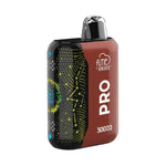 Load image into Gallery viewer, A Fume Pro 30K disposable vape in flavor dubai chocolate in a brown and black design with a glowing, abstract pattern on the black side.