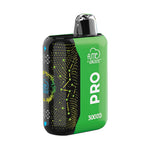 Load image into Gallery viewer, A Fume Pro 30K disposable vape in flavor Mango Tango in a green and black design with a glowing, abstract pattern on the black side.