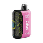 Load image into Gallery viewer, A Fume Pro 30K disposable vape in flavor Strawberry Banana in a pink and black design with a glowing, abstract pattern on the black side.