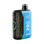 Load image into Gallery viewer, A Fume Pro 30K disposable vape in flavor triple berrry ice in a light blue and black design with a glowing, abstract pattern on the black side.