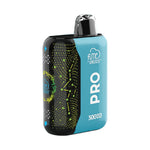 Load image into Gallery viewer, A Fume Pro 30K disposable vape in flavor strawberry kiwi in a light blue and black design with a glowing, abstract pattern on the black side.