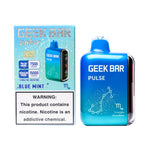 Load image into Gallery viewer, A product image of a disposable vape, the Geek Bar Pulse 15000 in the Blue Mint flavor. The image displays both the packaging box on the left and the device itself on the right.