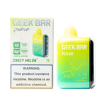 Load image into Gallery viewer, A product image of a disposable vape, the Geek Bar Pulse 15000 in the Crazy Melon flavor. The image displays both the packaging box on the left and the device itself on the right.
