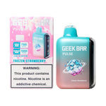 Load image into Gallery viewer, A product image of a disposable vape, the Geek Bar Pulse 15000 in the Frozen Strawberry flavor. The image displays both the packaging box on the left and the device itself on the right.