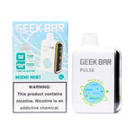 Load image into Gallery viewer, A product image of a disposable vape, the Geek Bar Pulse 15000 in the Miami Mint flavor. The image displays both the packaging box on the left and the device itself on the right.