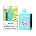 Load image into Gallery viewer, A product image of a disposable vape, the Geek Bar Pulse 15000 in the Peppermintz flavor. The image displays both the packaging box on the left and the device itself on the right.