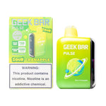 Load image into Gallery viewer, A product image of a disposable vape, the Geek Bar Pulse 15000 in the Sour Cranapple flavor. The image displays both the packaging box on the left and the device itself on the right.