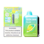 Load image into Gallery viewer, A product image of a disposable vape, the Geek Bar Pulse 15000 in the Sour Gush flavor. The image displays both the packaging box on the left and the device itself on the right.
