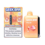 Load image into Gallery viewer, A product image of a disposable vape, the Geek Bar Pulse 15000 in the Strawberry Savers flavor. The image displays both the packaging box on the left and the device itself on the right.