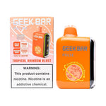Load image into Gallery viewer, A product image of a disposable vape, the Geek Bar Pulse 15000 in the Tropical Rainbow Blast flavor. The image displays both the packaging box on the left and the device itself on the right.