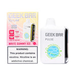 Load image into Gallery viewer, A product shot of a disposable vape, the Geek Bar Pulse 15000 in the White Gummy Ice flavor. The image displays both the packaging box on the left and the device itself on the right.