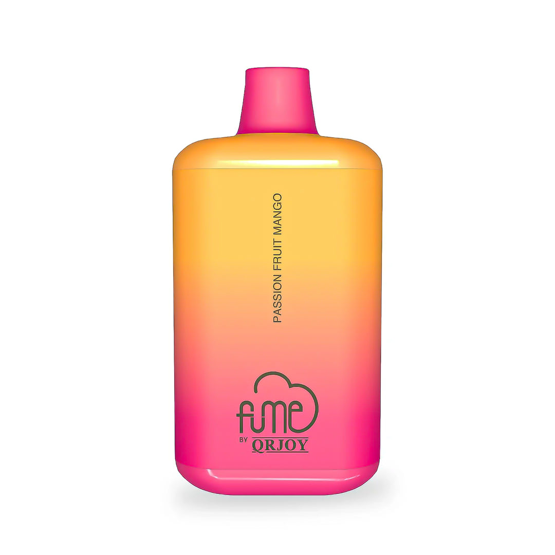 FUME Recharge by Qrjoy Disposable Vape in Passion Fruit Peach flavor, featuring a vibrant ombré design.