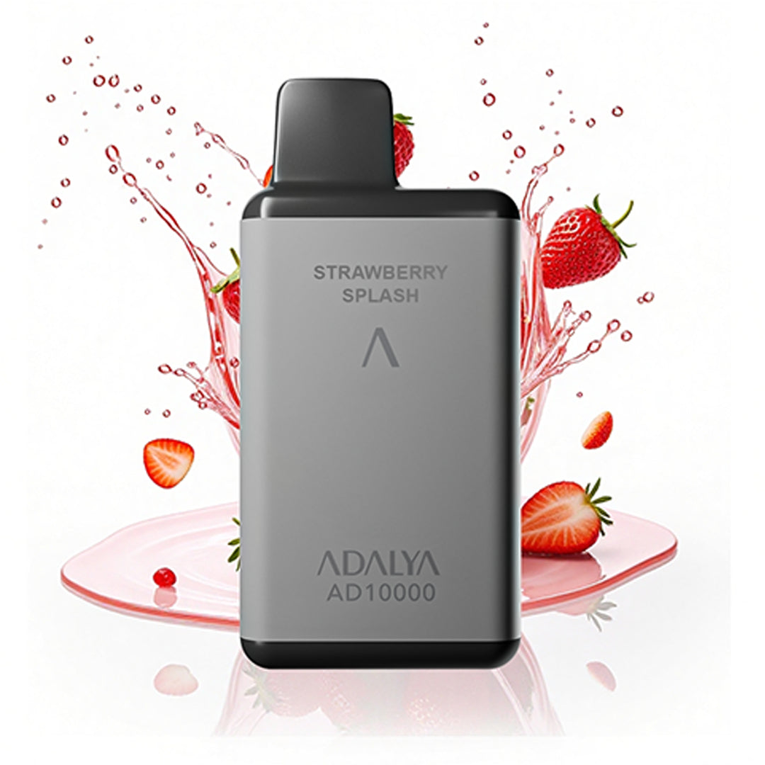 Adalya AD10000 Disposable Vape, STRAWBERRY SPLASH flavor, 10000 puffs, with a dynamic juice splash effect.