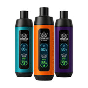 Al Fakher Crown Bar 8000 devices of flavors Mango Tango (middle), Blackcurrant Mint (left) and Cherry Fiesta (right).