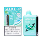 Load image into Gallery viewer, A product image of a disposable vape, the Geek Bar Pulse 15000 in the Blackmintz flavor. The image displays both the packaging box on the left and the device itself on the right.

