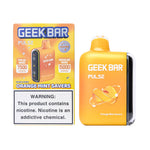 Load image into Gallery viewer, A product image of a disposable vape, the Geek Bar Pulse 15000 in the Orange Mint Savers flavor. The image displays both the packaging box on the left and the device itself on the right.
