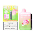 Load image into Gallery viewer, A product image of a disposable vape, the Geek Bar Pulse 15000 in the Sour Watermelon Drop flavor. The image displays both the packaging box on the left and the device itself on the right.
