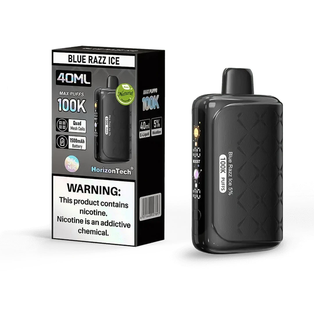 HorizonTech 100K Disposable Vape Device Blue Razz Ice flavor, 40ml 100000 puffs, 5% nicotine strength