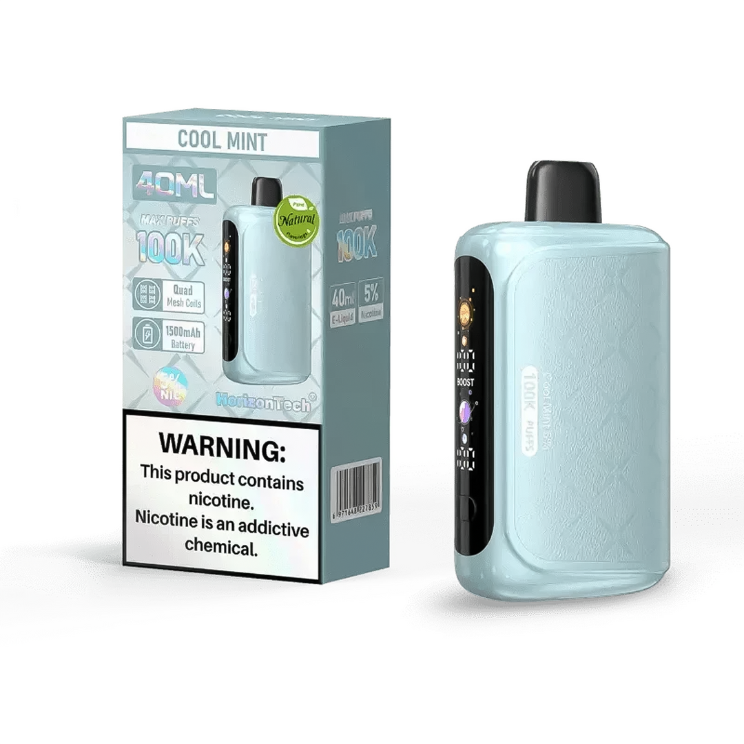 HorizonTech 100K Disposable Vape Device Cool Mint flavor, 40ml 100000 puffs, 5% nicotine strength