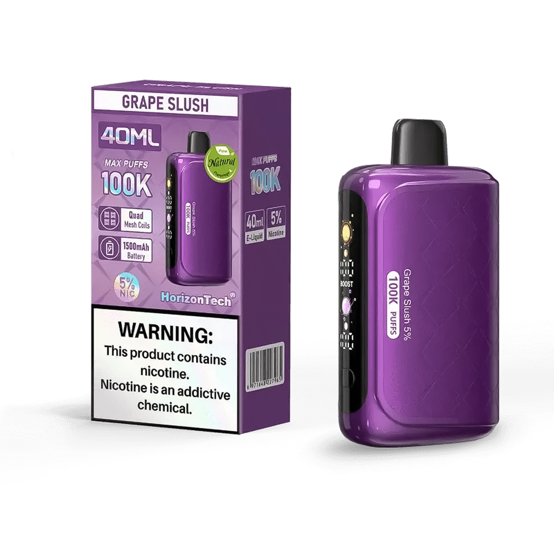 HorizonTech 100K Disposable Vape Device Grape Slush flavor, 40ml 100000 puffs, 5% nicotine strength