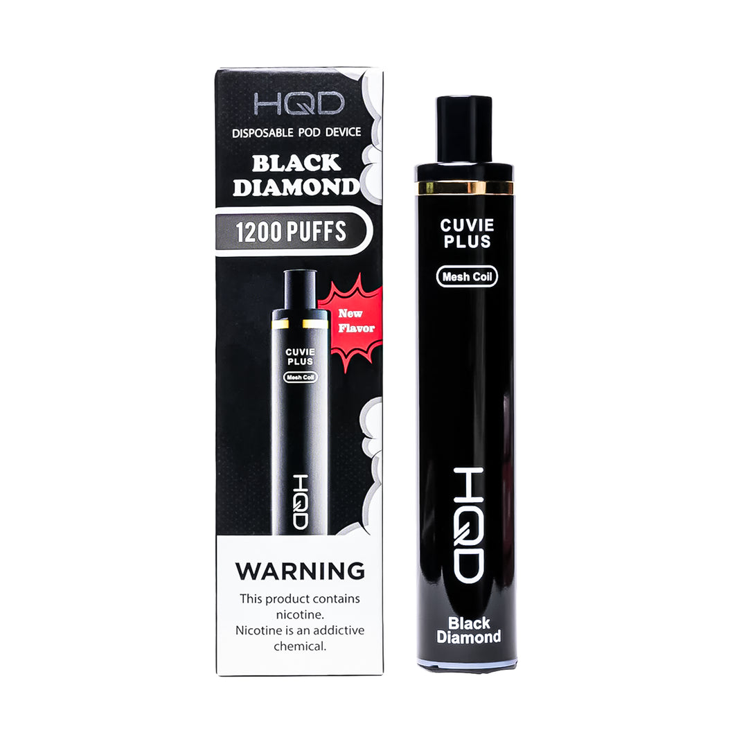HQD Cuvie Plus in Black Diamond flavor disposable vape – compact design, up to 1,200 puffs