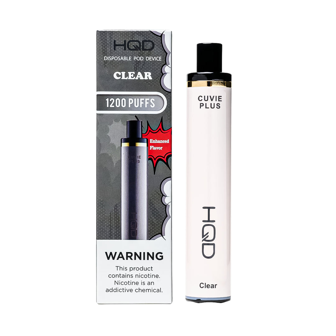 HQD Cuvie Plus in Clear flavor disposable vape – compact design, up to 1,200 puffs
