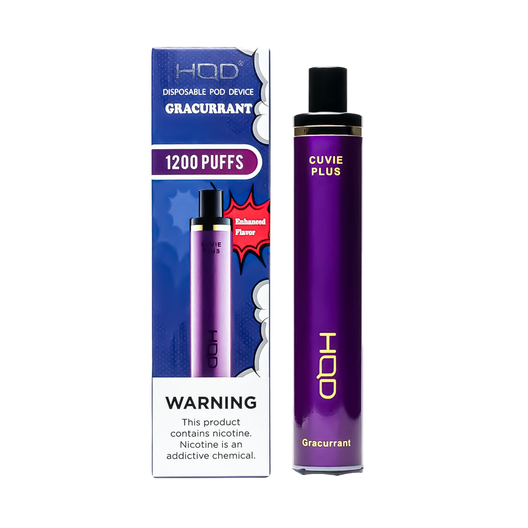 HQD Cuvie Plus Gracurrant flavor disposable vape – compact design, up to 1,200 puffs