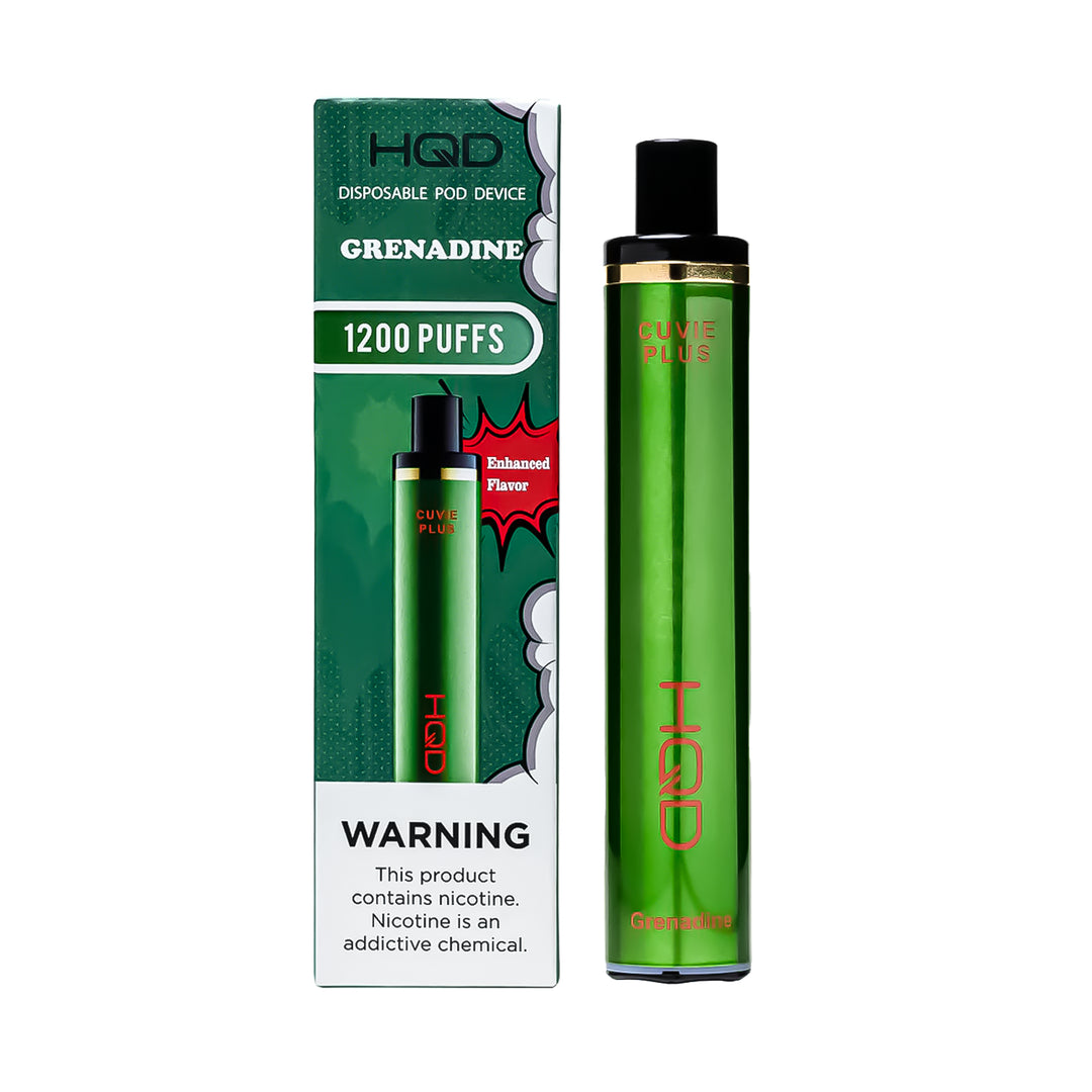 HQD Cuvie Plus Grenadine flavor disposable vape – compact design, up to 1,200 puffs