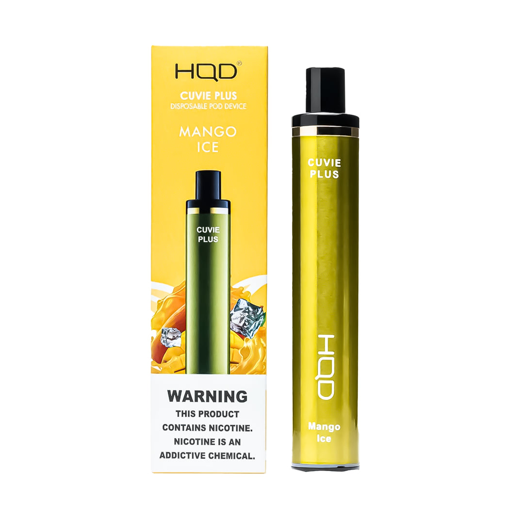 HQD Cuvie Plus Mango Ice flavor disposable vape – compact design, up to 1,200 puffs