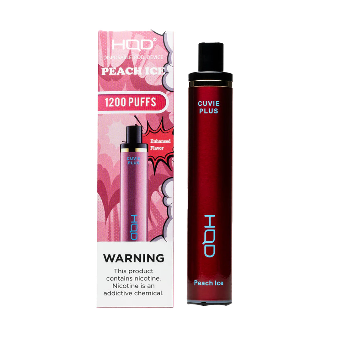 HQD Cuvie Plus Peach Iceflavor disposable vape – compact design, up to 1,200 puffs