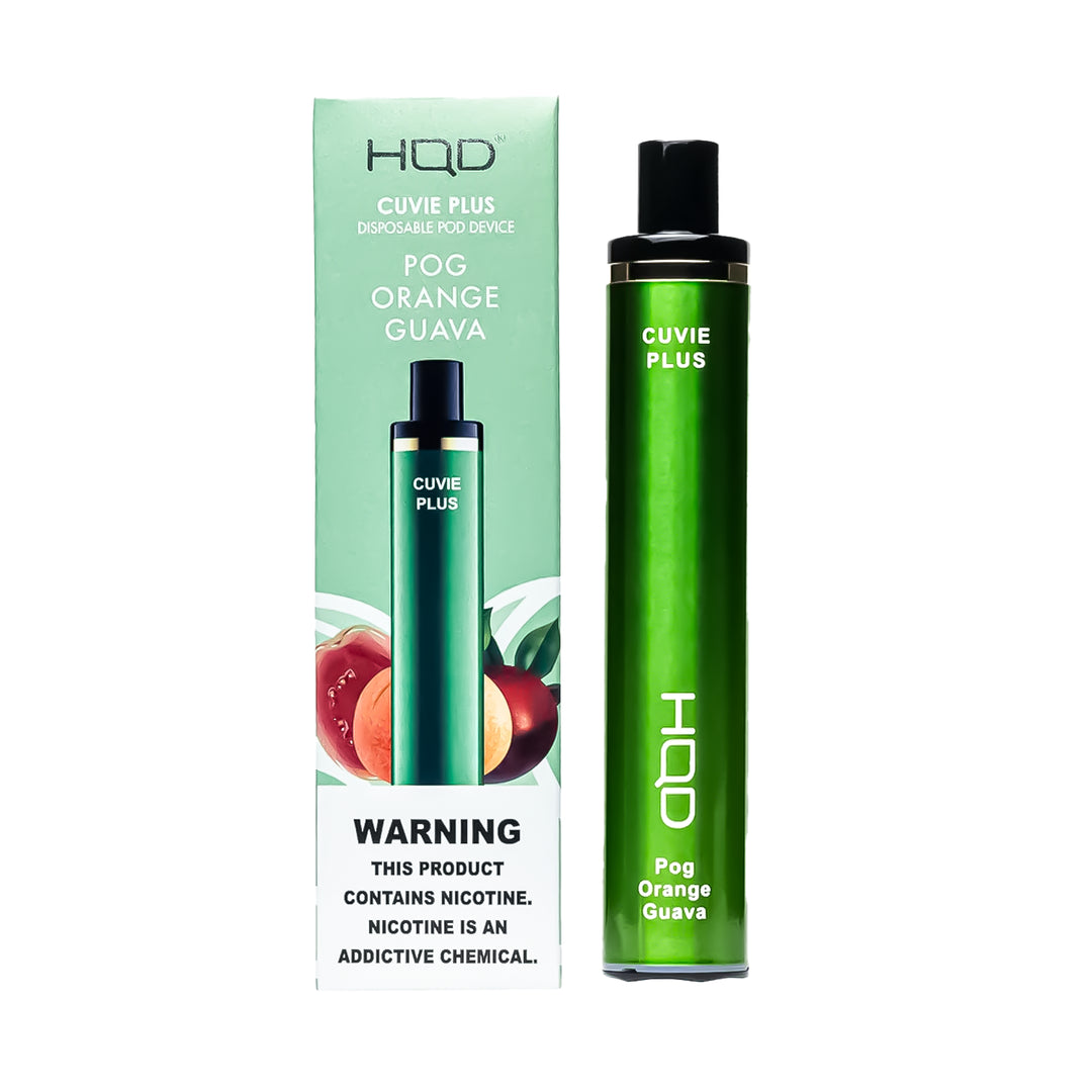HQD Cuvie Plus POG Orange Guava flavor disposable vape – compact design, up to 1,200 puffs
